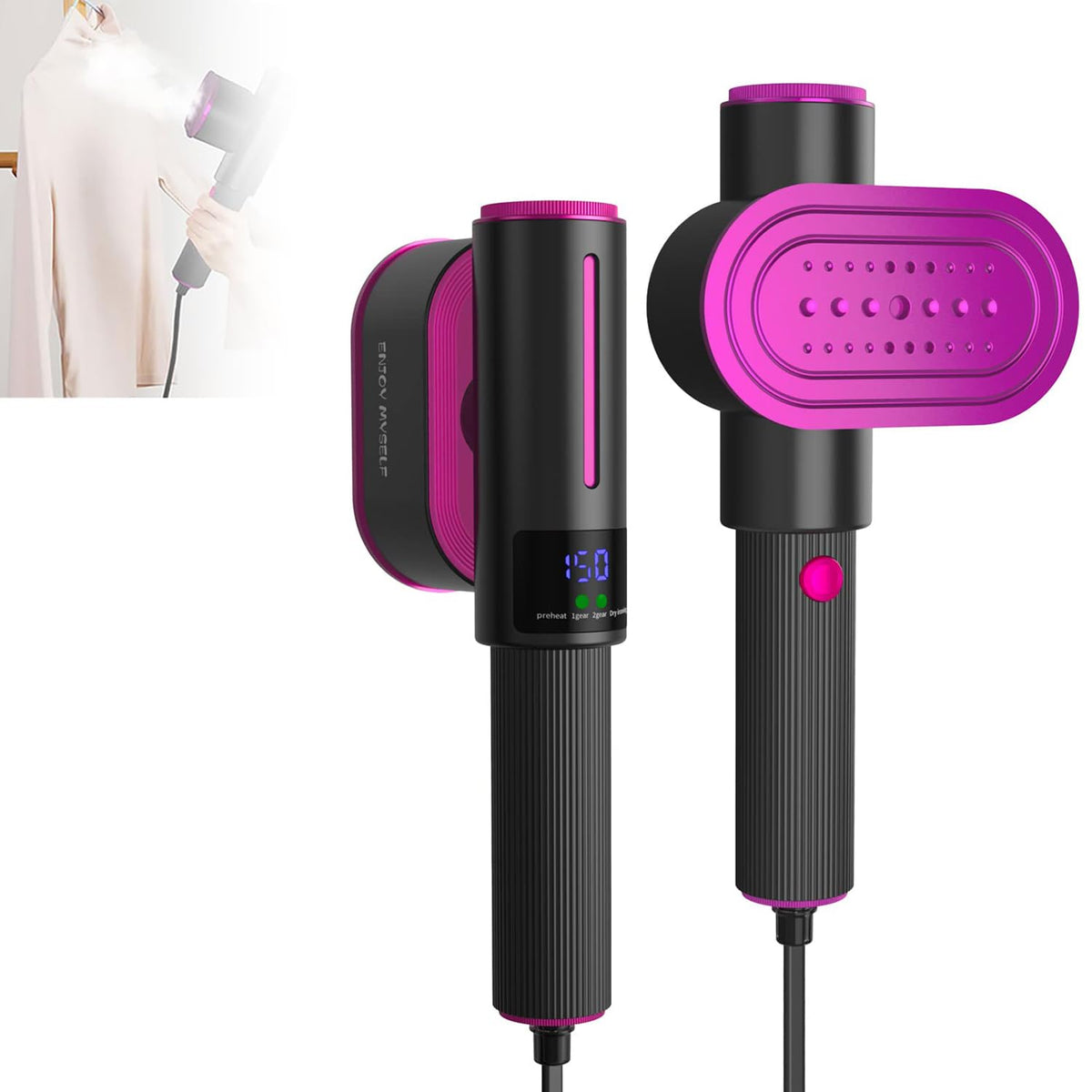 Garment Steamer, Portable Handheld Garment Steamer with Rotatable Ironing Panel, Both Wet Steam and Dry Iron, Clothes Steamer for Home and Travel, Strong Penetrating Foldable Fabric Wrinkles Remover
