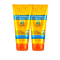VLCC 3D Youth Boost Sunscreen Gel Cream SPF 40+++ - 50g x 2 (Pack of 2) | Non-greasy, whitening-free sunscreen | Helps plump skin and control pigmentation | Saxifraga Extract