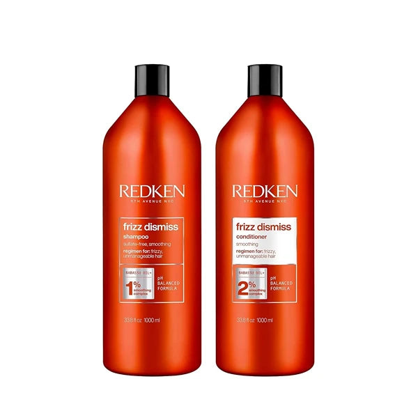 Redken Frizz Dismiss Shampoo & Conditioner Set For Frizzy Hair - Smooths Hair and Manages Frizz, Sulfate-Free, 33.8 Fl. Oz (Pack of 2)