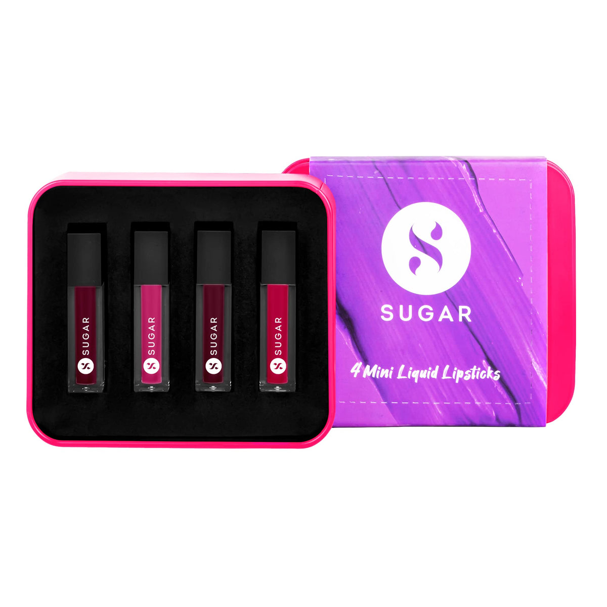 SUGAR Cosmetics Smudge Me Not Liptsick Minis Set - Pink, Ultra Matte Liquid Lipstick, Transferproof and Waterproof, Lasts Up to 12hrs (Gift Set | Pack of 4)