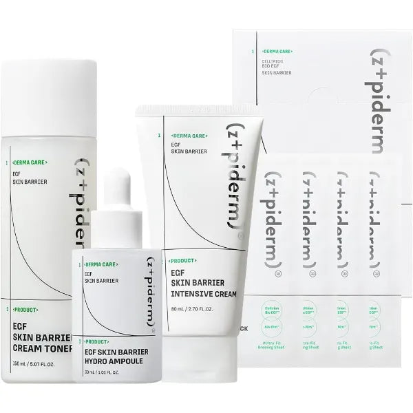 Zipiderm EGF Skin Barrier 4-Step Repair Set – Milky Toner, Hydrating Ampoule, Intensive Cream & Dressing Sheet Mask | Ceramide, Panthenol & Bio-EGF Korean Skincare Routine for Damaged, Dry & Sensitive