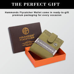 HAMMONDS FLYCATCHER Genuine Leather Wallet for Men - RFID Protected Leather Purse for Men, Money Purse for Men - 5 Card Slots, Coin Pocket, Hidden Pockets, Metal Snap Button - Moss Green