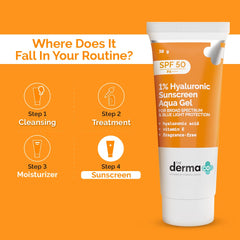 The Derma Co 1% Hyaluronic Sunscreen SPF 50 Aqua Gel, PA++++, Lightweight, No white-cast for Broad Spectrum & Blue Light Protection for Oily, Dry, Acne-prone Skin - 30g