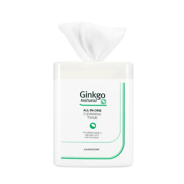CHARMZONE Ginkgo Natural Cleansing Tissue, All-in-One Makeup Remover & Moisturizing Face Wipes, Gentle Botanical Formula, Mineral-Oil-Free, For All Skin Types, Flip-Top Container, 110 Sheets