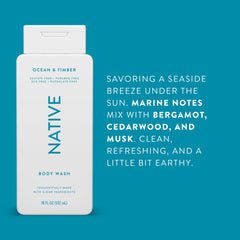 Native Body Wash Contains Naturally Derived Ingredients | For Women & Men, Sulfate, Paraben, & Dye Free Leaving Skin Soft and Hydrating | Ocean & Timber 18 oz - 2 Pk