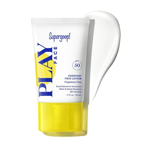 Supergoop! PLAY Everyday Face Lotion SPF 50 - Lightweight, Non-Greasy Formula - Natural Finish - Fragrance Free - Water & Sweat Resistant - All Skin Types - 1.7 fl oz
