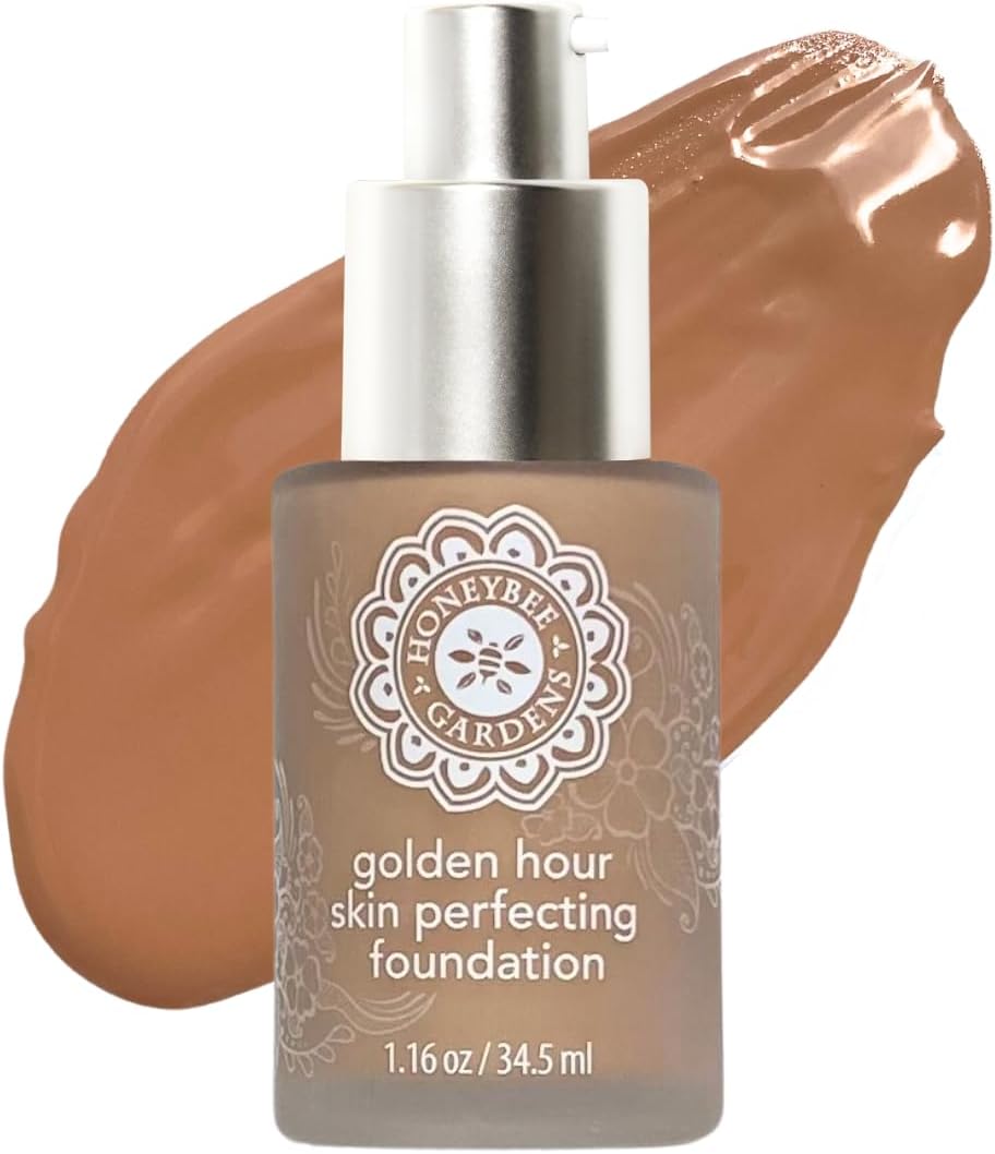 Honeybee Gardens Golden Hour Foundation In Montego, Warm Tan Neutral For Deeper Skin Tones, Skin-Perfecting, Luminous Finish, Vegan, 34.5ml