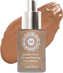 Honeybee Gardens Golden Hour Foundation In Montego, Warm Tan Neutral For Deeper Skin Tones, Skin-Perfecting, Luminous Finish, Vegan, 34.5ml