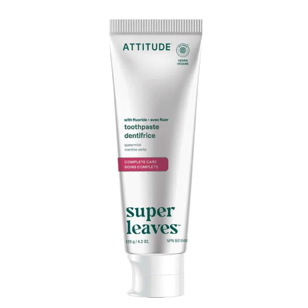 Attitude Complete Care Toothpaste with Fluoride, Spearmint Flavor, Vegan & Cruelty-Free, Sugar-Free, Plant & Mineral-Based Ingredients, Clean Oral Care, 4.2 Oz