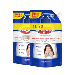 LIFEBUOY Antibacterial Hand Wash Refill Pouch, Mild Care, for 100% stronger germ protection* & hygiene, 1000ml x 2