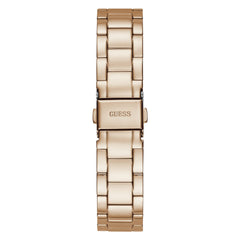 GUESS 36mm Stainless Steel Day-Date Watch with Coin Edge Bezel, Silver-Tone/Blue