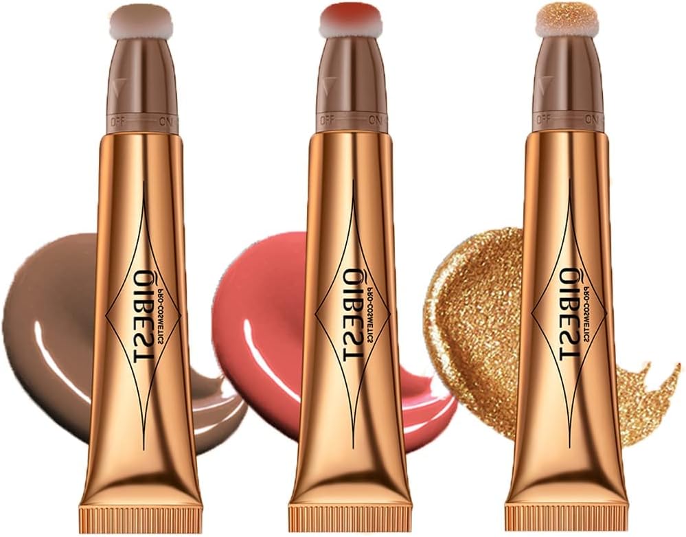 MAKINGTEC 3 Pcs Cream Contour Sticks with Cushion Applicator,Shades with Highlighter & Blush,Waterproof Contour Pen,Highlighter Stick,Blush Stick Easy to Create 3D Face Makeup