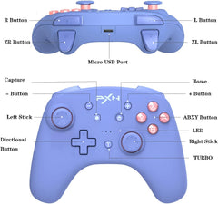 PXN 9607X Wireless Switches Pro Controller Game Joystick Remote Pro Controller Support NFC / Amibo / Turbo Screenshot Gyrox and Twitter for N-Switch / N-Switch Lite (Blue)