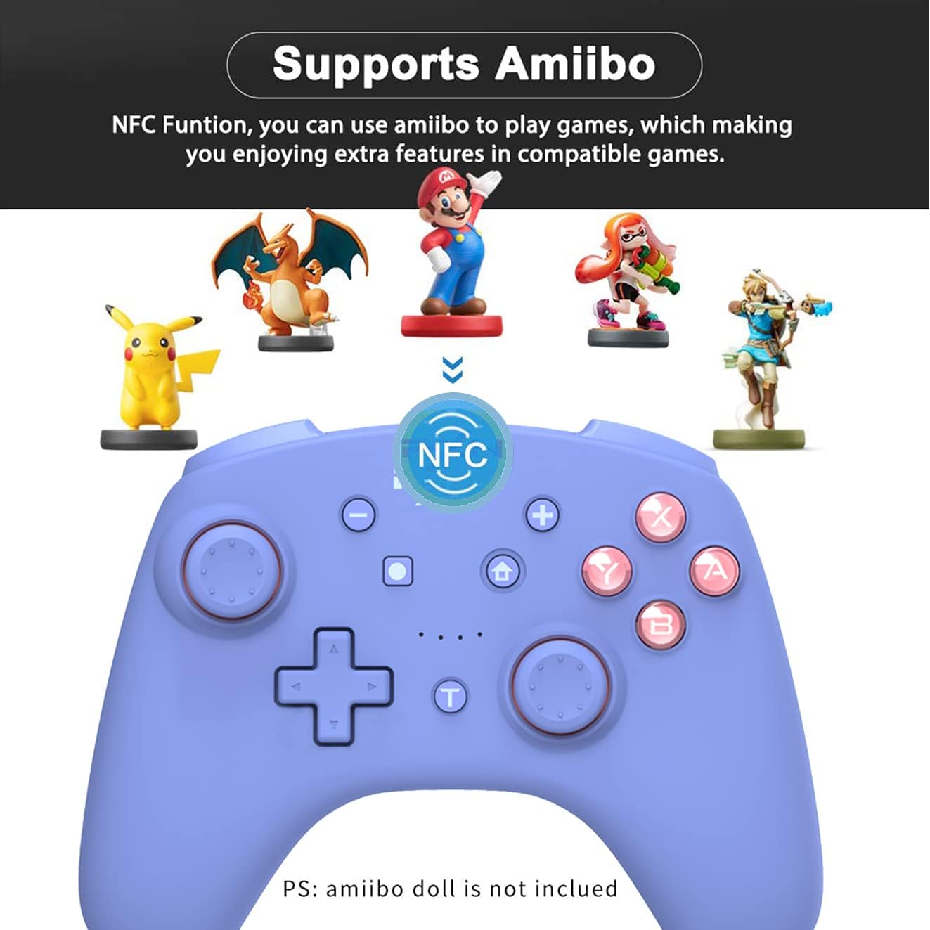 PXN 9607X Wireless Switches Pro Controller Game Joystick Remote Pro Controller Support NFC / Amibo / Turbo Screenshot Gyrox and Twitter for N-Switch / N-Switch Lite (Blue)