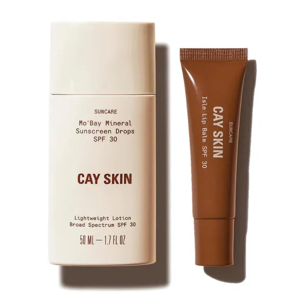 Cay Skin Isle Lip Balm SPF 30 & Mo’Bay SPF 30 Mineral Sunscreen Drops Set – Hydrating Clear Gloss & Reef-Safe Face Sunscreen/Primer (2.05 oz)