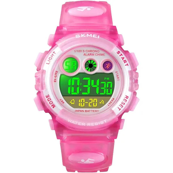 KASTWAVE Kids Digital Sport Watch for Boys Girls, Kid Waterproof Electronic Multi Function Casual Outdoor Watches, 7 Colorful LED Luminous Alarm Stopwatch Wristwatch, Pink