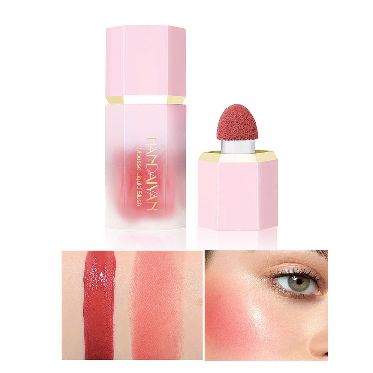 Mousse Liquid Blush For Cheeks Cream Face Blusher Stick with Sponge Palette Bronzer Highlighter Shape Contour Moisturizing And Breathable Matte Finish Long-wearing Waterproof For Women Makeup 04#