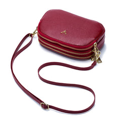 Small Crossbody Bags Genuine Leather Shoulder Handbags Trendy Design Cellphone Purses for Women and Girls - Wine Red