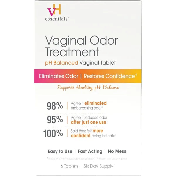 vH essentials Vaginal Odor Treatment, 6 Tablet Suppositories pH Balanced Vaginal Tablets, Supports Healthy pH and Eliminates Vaginal Odor Naturally, 6 Day Supply