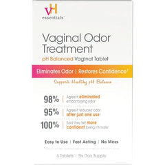 vH essentials Vaginal Odor Treatment, 6 Tablet Suppositories pH Balanced Vaginal Tablets, Supports Healthy pH and Eliminates Vaginal Odor Naturally, 6 Day Supply