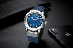 Mens Watches,CURREN Watches Quartz Analog Calendar,Wrist Watch for Men, Fashion Waterproof Leather Strap - Blue