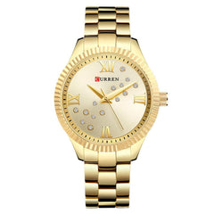 CURREN Women's Watch, Ladies, Shiny Analogue Bracelet, Case with Zirconia, Elegant, Casual with Metal Extendable, Butterfly Brooch, Golden, M, casual