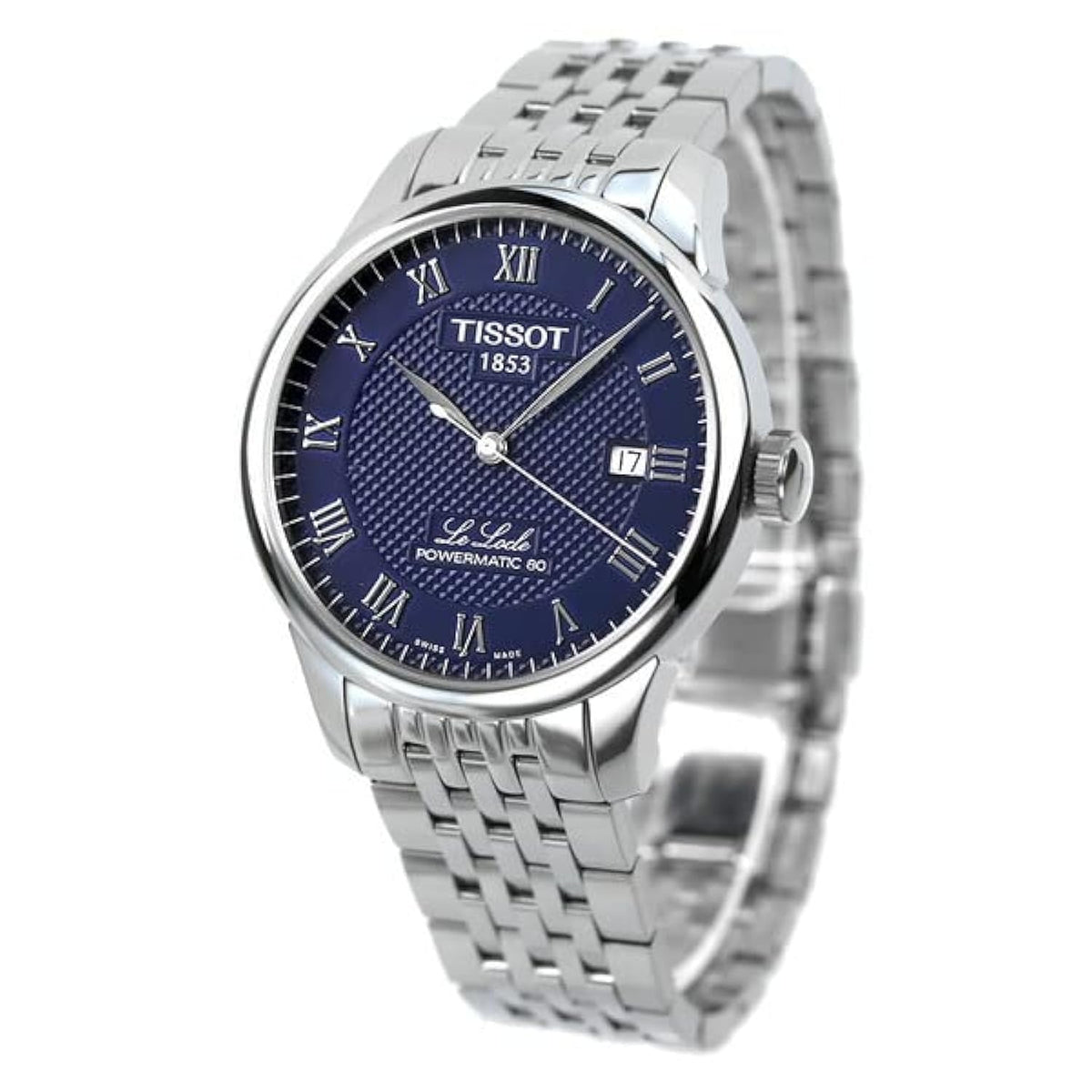 Tissot T0064071104300 T-Classic Le Locle Powermatic 80 39.3 mm Automatic Men's Watch, blue, Bracelet Type, Blue, Bracelet Type