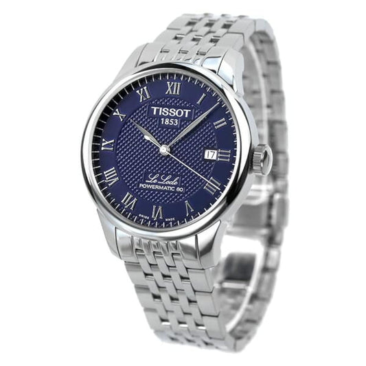 Tissot T0064071104300 T-Classic Le Locle Powermatic 80 39.3 mm Automatic Men's Watch, blue, Bracelet Type, Blue, Bracelet Type