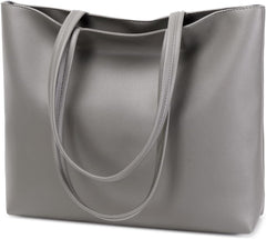 MEEGIRL Ladies Tote Bags Simple PU Leather Handbags Work School Shopping Bags for Women with Zip and Inner Pocket - Dark Grey