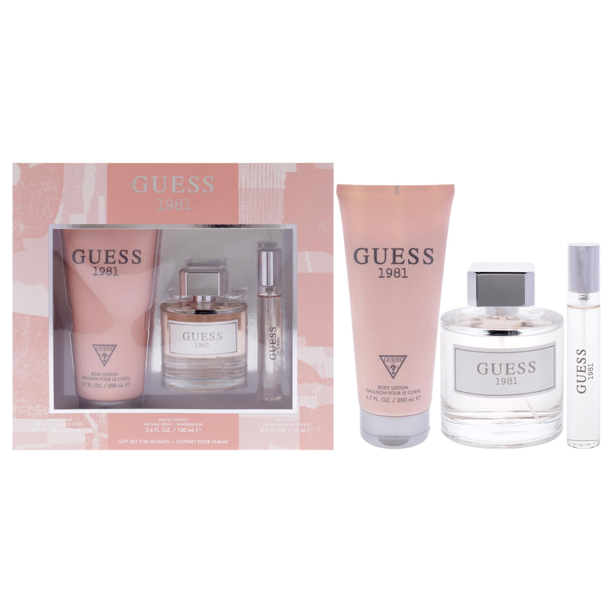 GUESS 1981 Los Angeles for Women Edt 100ml + 15ml Travel Spray + 200 Bl Set 2020, Silver/Navy