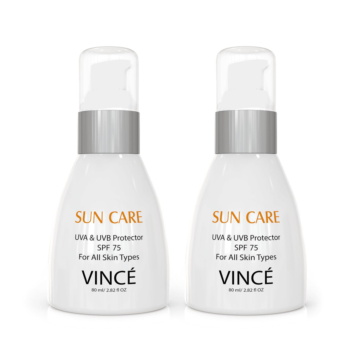 Vince Sunblock SPF 75 Deal 2 – Advanced Sun Protection from Harmful UVA/UVB Rays – Prevents Tanning, Pigmentation & Premature Aging – Hydrates & Soothes – Water Resistant, No White Cast, 80ml Each