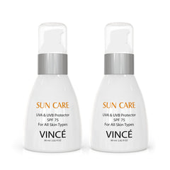 Vince Sunblock SPF 75 Deal 2 – Advanced Sun Protection from Harmful UVA/UVB Rays – Prevents Tanning, Pigmentation & Premature Aging – Hydrates & Soothes – Water Resistant, No White Cast, 80ml Each