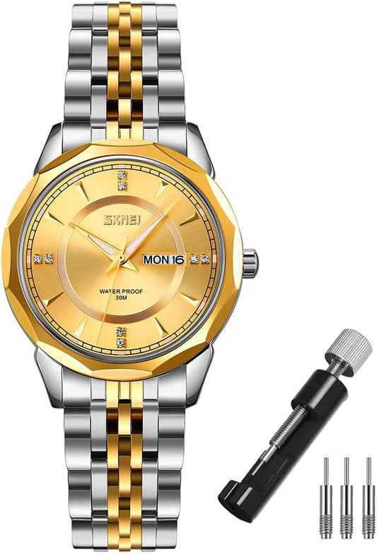 SKMEI Watch for Women Business Classic Fashion Stainless Dress Luxury Analog Waterproof Simple Day Date Ladies Female Wife Gifts Silver Gold Wrist Watches