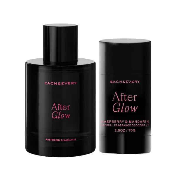 Each & Every After Glow Bundle – Natural Hair & Body Mist + Aluminum-Free Deodorant – Vegan, Cruelty-Free, Raspberry & Mandarin