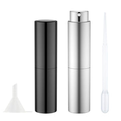 Perfume Atomiser Refillable 20 ml Faireach Perfume Bottle Atomiser for On the Go Travel Practical Pocket Atomiser Empty with Funnel Leak-Proof Pack of 2 Black Silver