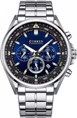 CURREN 8399 Men's Watches Fashion Sporty Wristwatches Male Chronograph Quartz Stainless Steel Clock with Luminous Hands - Band Silver Blue