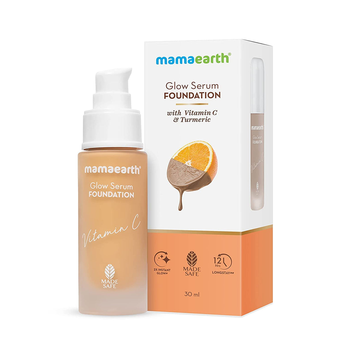 Mamaearth Glow Serum Foundation Lotion with Vitamin C & Turmeric for 12-Hour Long Stay- 03 Nude Glow - 30 ml Dewy Finish