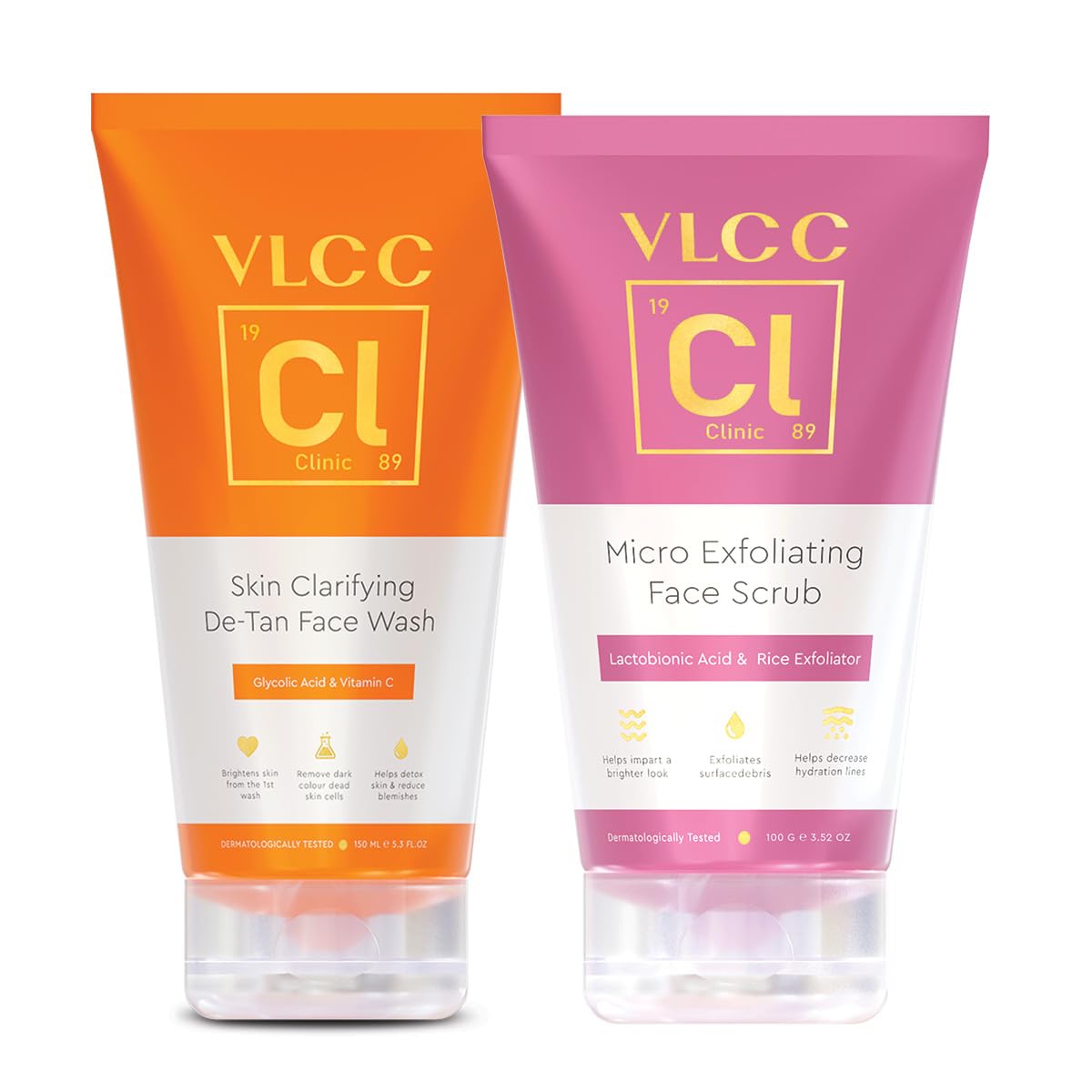 VLCC Clinic Pore Defense Tan Removal Kit | Skin Clarifying Facial Wash - 150ml with Glycolic Acid & Vitamin C + Microdermabrasion Facial Scrub - 100g to remove dead skin cells and smooth skin