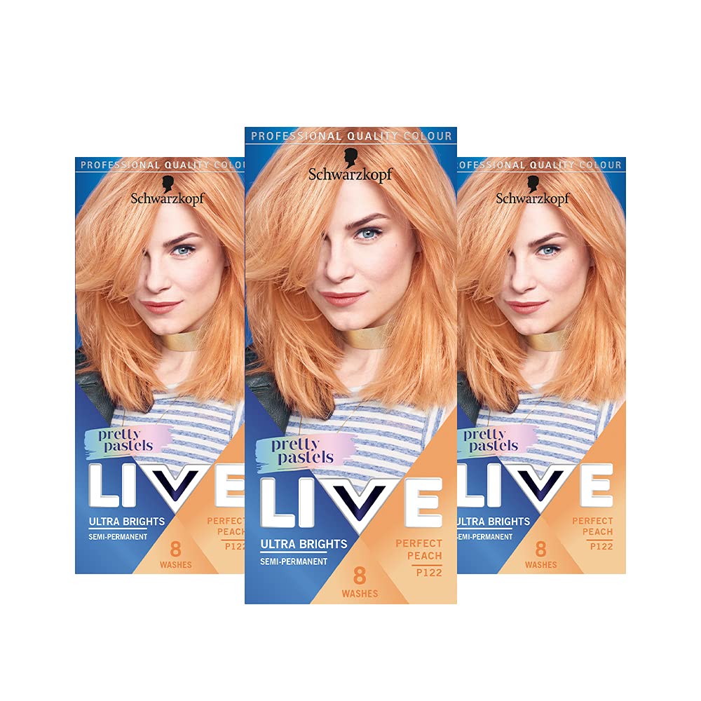 Schwarzkopf Live Pretty Pastel Copper Hair Dye, 3 Pack Semi-Permanent Hair Dye, Lasts Up To 8 Washes, Perfect Peach P122