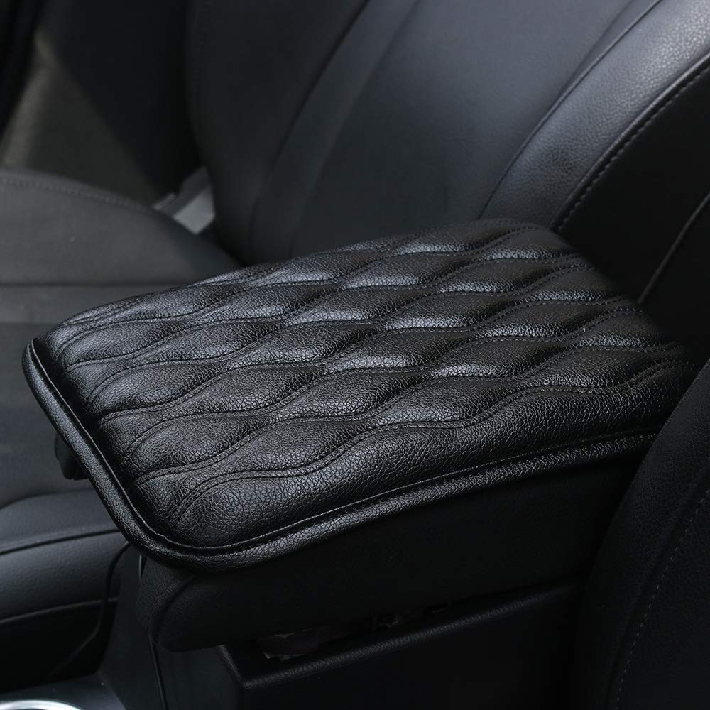 EGBANG Auto Center Console Cover, Console Cover Armrest Pads, PU Leather Car Armrest Seat Box Pad Cushion Protector Universal Fit (Black)