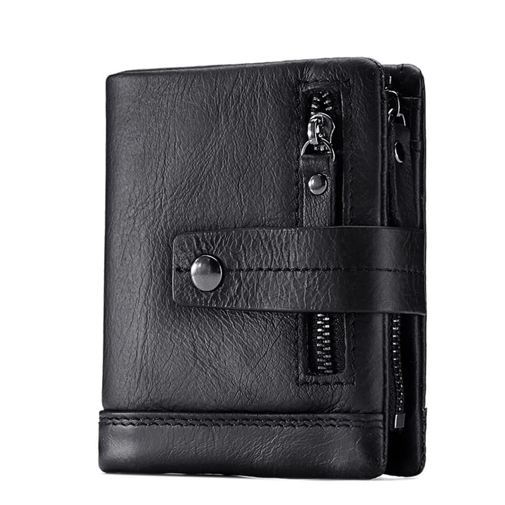 SLGOL Menâ€˜s Leather Wallet Genuine Leather RFID Blocking Bifold Zipper Pocket Card Holder with ID Window and Card Case Purse(828-Black)