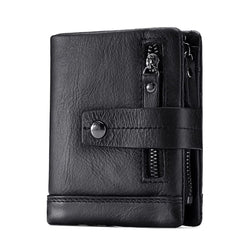 SLGOL Menâ€˜s Leather Wallet Genuine Leather RFID Blocking Bifold Zipper Pocket Card Holder with ID Window and Card Case Purse(828-Black)