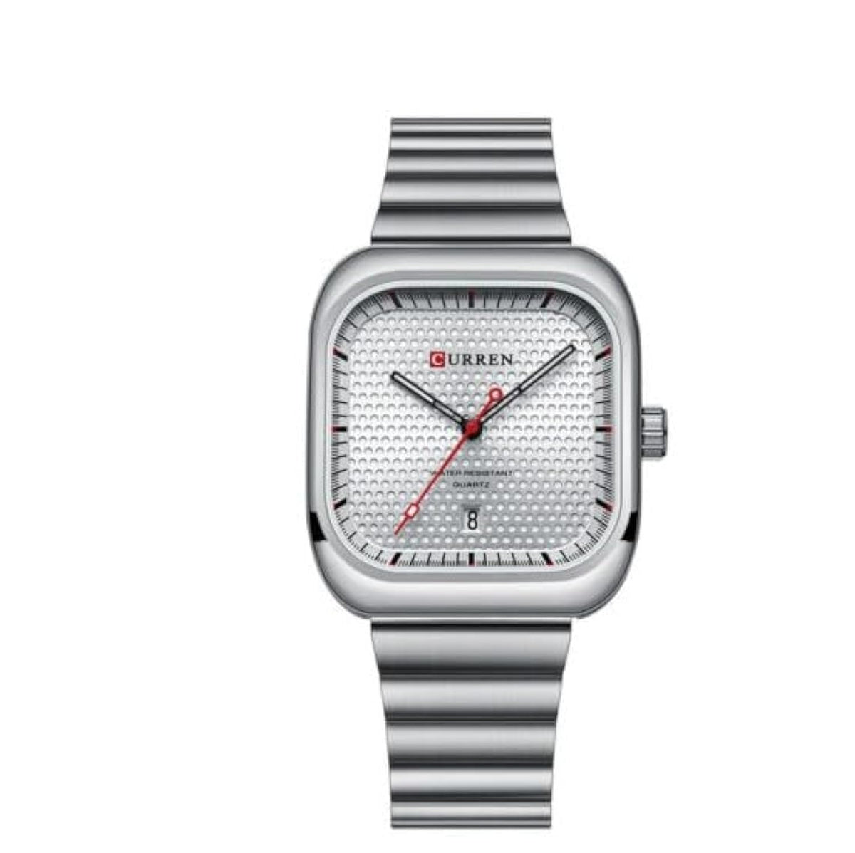 Curren 8460 Casual Steel Strap Square Men Quartz Watch Japan Movement - Silver white