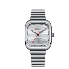 Curren 8460 Casual Steel Strap Square Men Quartz Watch Japan Movement - Silver white