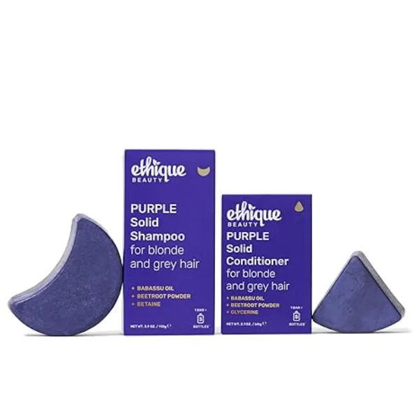 Ethique Beauty Purple Shampoo & Conditioner Bar Set for Toning Brassy Hair Plastic Free, Vegan,  2 Pack