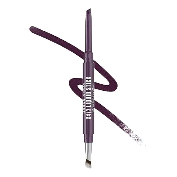 URBAN DECAY 24/7 Liquid Stick Waterproof Eyeliner Smudge Proof, Transfer Proof, Up to 24HR Wear, Dual Ended Retractable Gel Liner with Blending Eye Brush Fluid Fig (dark matte plum)