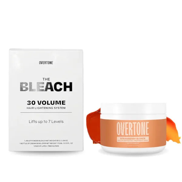 Overtone Color Depositing Semi-Permanent Hair Dye Conditioner - 8 oz For Natural & Color-Treated Hair, The Bleach 30 Volume Hair Lightening Kit - Professional-Grade Included - Strawberry Blonde