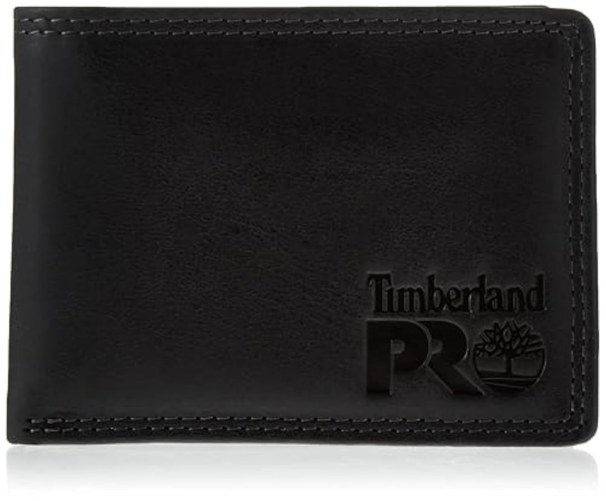 Timberland PRO mens Leather RFID Wallet With Removable Flip Pocket Card Carrier Wallet - Black/Brandy