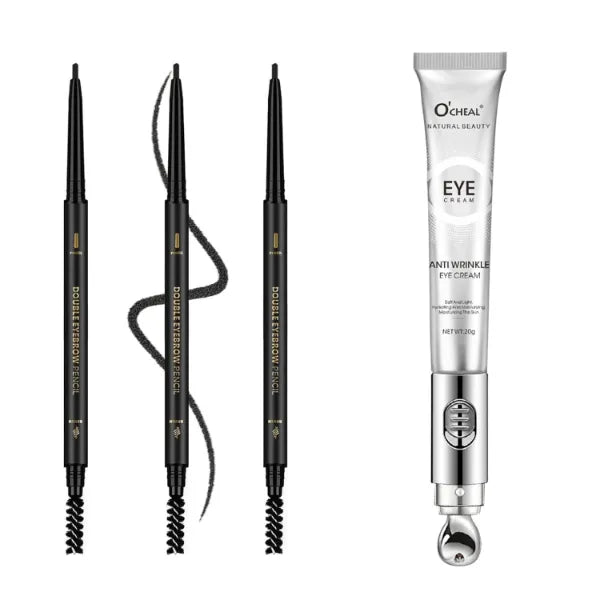 O'CHEAL 3Pcs Waterproof Eyebrow Pencil Dark Brown and Eye Cream with Vibrating Electric Massage Head