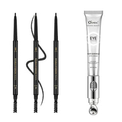 O'CHEAL 3Pcs Waterproof Eyebrow Pencil Dark Brown and Eye Cream with Vibrating Electric Massage Head